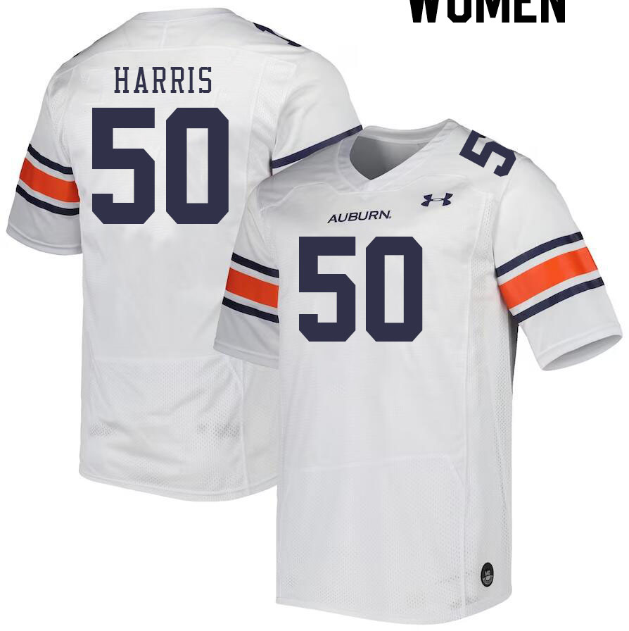 Women #50 Marcus Harris Auburn Tigers College Football Jerseys Stitched-White